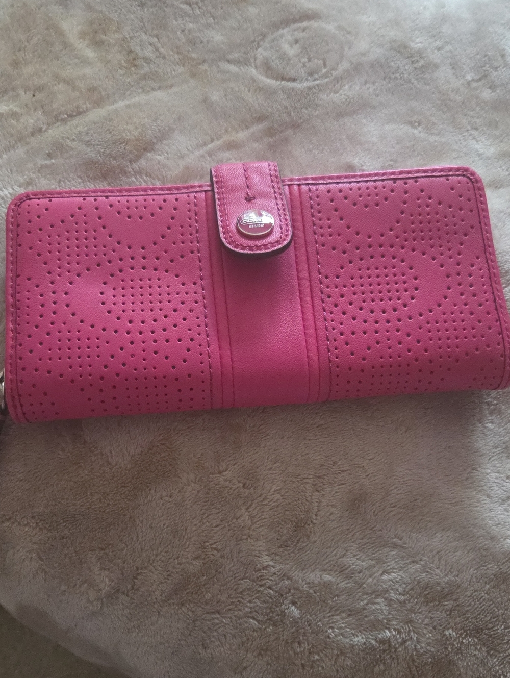 Coach Pink Perforated Leather Continental Wallet